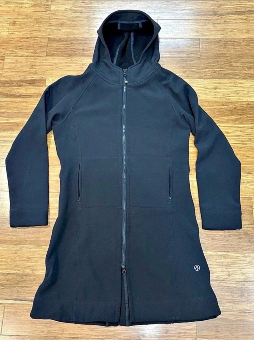 Lululemon Athletica Jacket Womens Sz 12 Black Hooded Long Softshell Full Zip